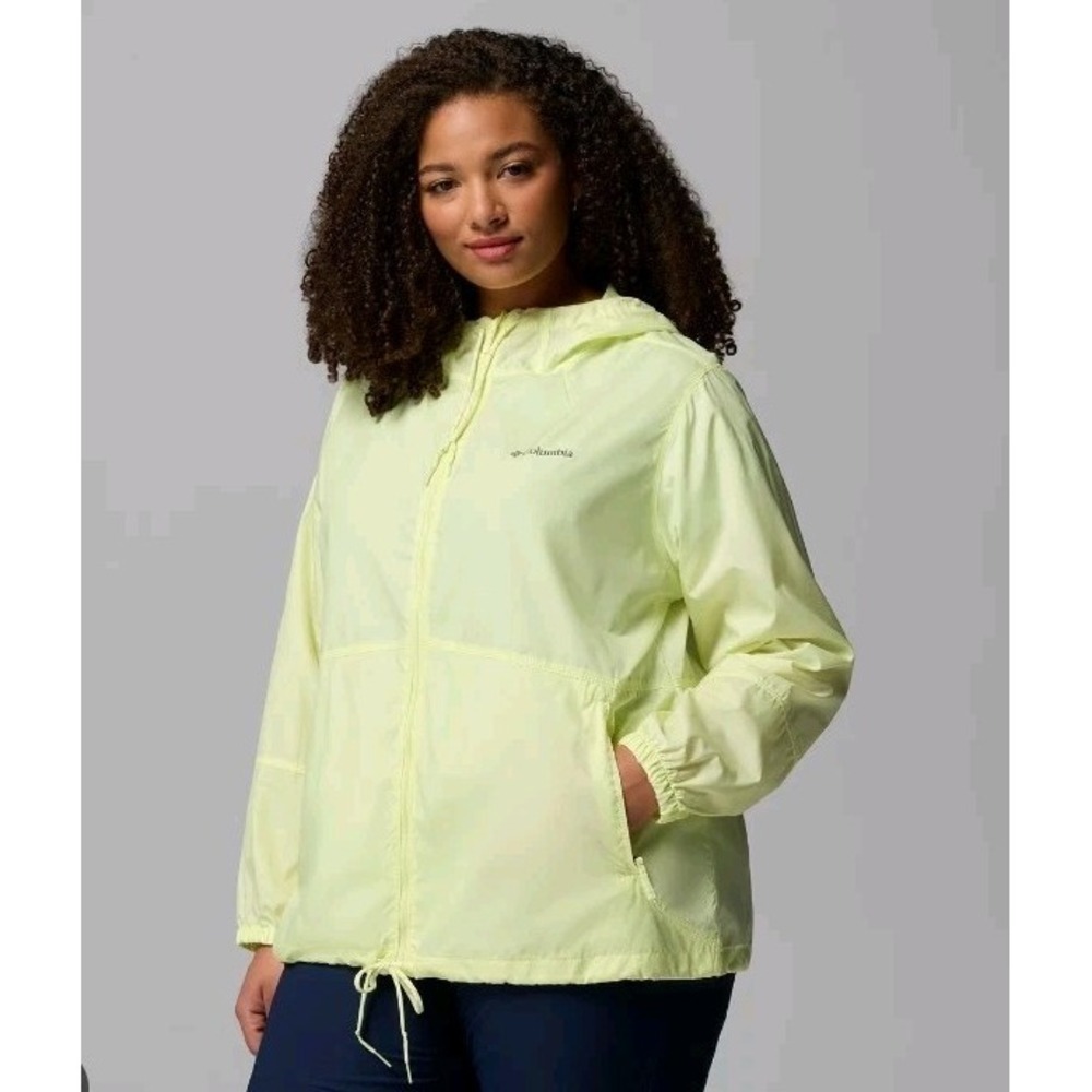 Columbia Flash Forward Windbreaker Yellow Lime Packable Jacket Women's XL Hood